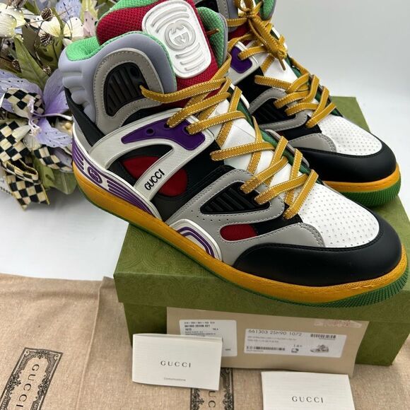 Men’s Gucci, leather basket sneakers size 14.5 made in Italy - Picture 1 of 10